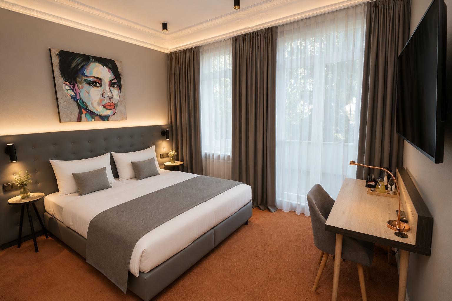 Komfort-Doppelzimmer – Komfort-Doppelzimmer mit eigenem Balkon und Blick ins Grüne.